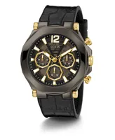 Guess Men's Multi-Function Black and Gunmetal Genuine Leather and Silicone Watch 46mm