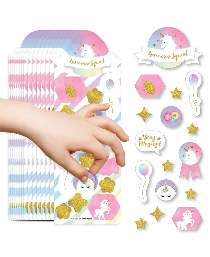 Rainbow Unicorn - Magical Unicorn Favor Kids Stickers - 16 Sheets - 256 Stickers