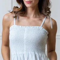 Hope & Henry Women's Organic Cotton Smocked Button Front Jumpsuit