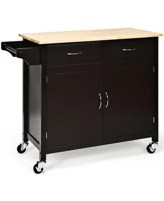 Costway Modern Rolling Kitchen Cart Island Wood Top Storage Trolley Cabinet Utility Brown