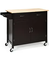 Costway Modern Rolling Kitchen Cart Island Wood Top Storage Trolley Cabinet Utility Brown