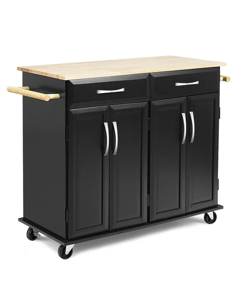 Costway Rolling Kitchen Trolley Island Black Cart Wood Top Storage Cabinet Utility W/ Drawers