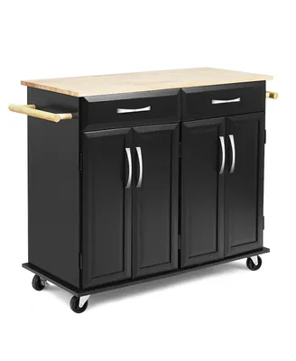 Costway Rolling Kitchen Trolley Island Black Cart Wood Top Storage Cabinet Utility W/ Drawers
