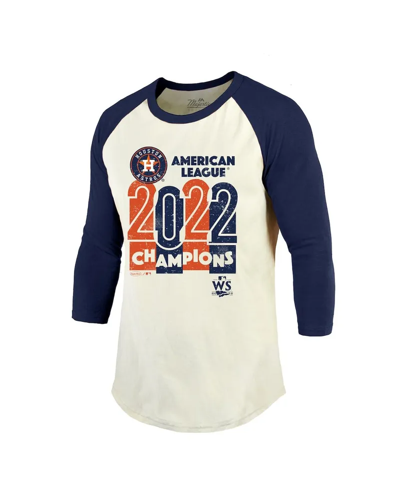 Men's Majestic Threads Cream, Navy Houston Astros 2022 American League Champions Yearbook Tri-Blend 3/4 Raglan Sleeve T-shirt