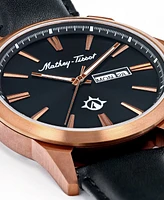 Mathey-Tissot Men's Field Scout Collection Classic Black Genuine Leather Strap Watch, 45mm