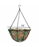 Gardener's Select Hanging Basket with Blue, Brown Fabric Coco Liner 14