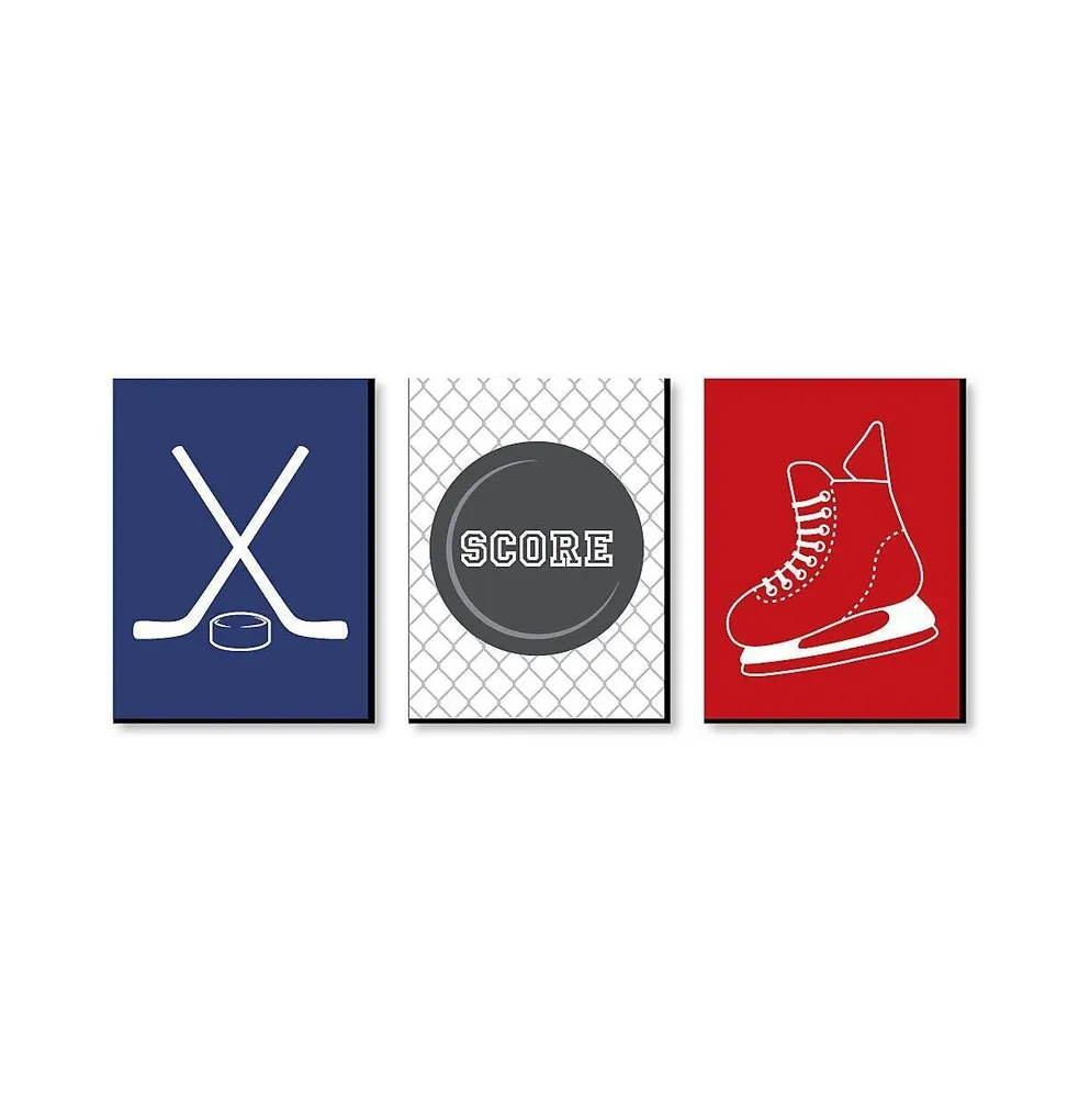 Shoots and Scores - Hockey - Sports Wall Art Decor - 7.5 x 10 inches - 3 Prints