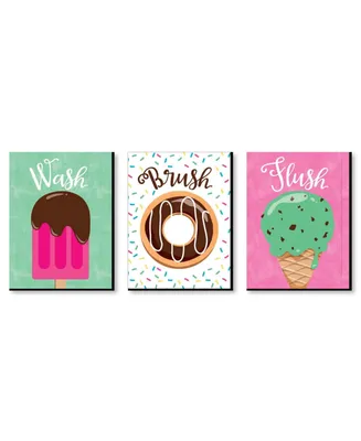 Sweet Shoppe - Wall Art - 7.5 x 10 inches - Set of 3 Signs - Wash, Brush, Flush