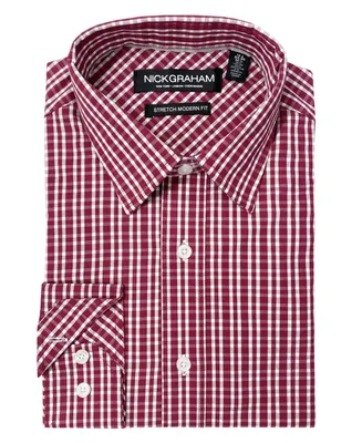 Nick Graham Men's Modern Fit Graph Plaid Dress Shirt