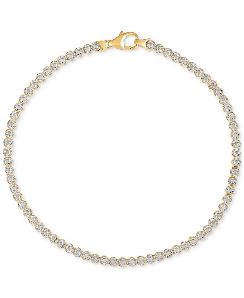 Diamond Cut Flat Bead Link Bracelet in 10k Two-Tone Gold