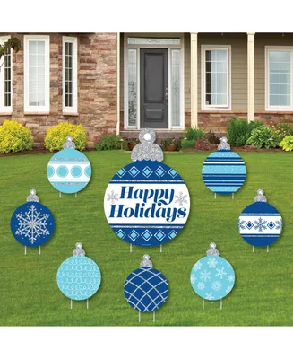 Blue & Silver Ornaments - Lawn Decor - Holiday & Christmas Yard Signs - Set of 8