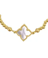 Adornia White Mother of Imitation Pearl Flower Centerpiece Stretch Gold-Tone Ball Bracelet