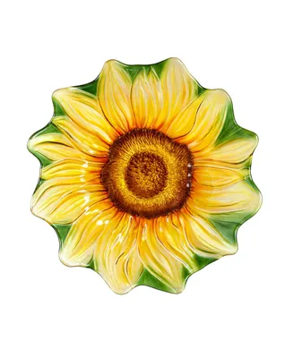 Evergreen 18" Hand Painted and Embossed Shaped Bird Bath, Sunflower