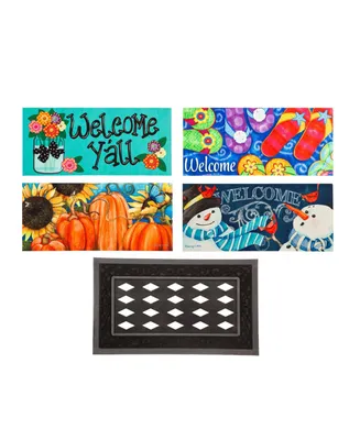 Evergreen Indoor Outdoor Doormat Bundle Set of 5 - Frame and 4 Welcome Seasonal Inserts Spring Summer Fall and Winter