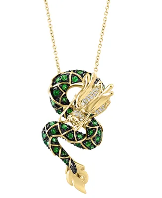 Effy Tsavorite (5/8 ct. t.w.) & Diamond (1/8 ct. t.w.) Dragon 18" Pendant Necklace in 14k Gold