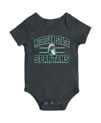 Newborn and Infant Boys Girls Colosseum Heather Black Michigan State Spartans Core Stripe Bodysuit