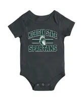 Newborn and Infant Boys and Girls Colosseum Heather Black Michigan State Spartans Core Stripe Bodysuit