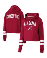 Women's Colosseum Crimson Alabama Crimson Tide Throwback Stripe Cropped Pullover Hoodie