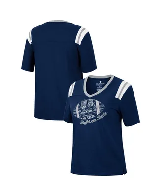 Women's Colosseum Heathered Navy Penn State Nittany Lions 15 Min Early Football V-Neck T-shirt