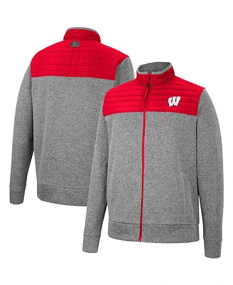 Men's Colosseum Charcoal, Red Wisconsin Badgers Putter Herringbone Full-Zip Jacket