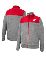 Men's Colosseum Charcoal, Red Wisconsin Badgers Putter Herringbone Full-Zip Jacket