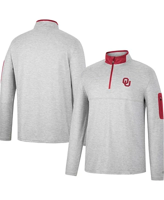 Men's Colosseum Heathered Gray, Crimson Oklahoma Sooners Country Club Windshirt Quarter-Zip Jacket