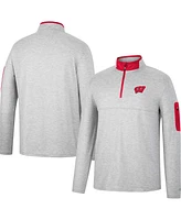 Men's Colosseum Heathered Gray, Red Wisconsin Badgers Country Club Windshirt Quarter-Zip Jacket