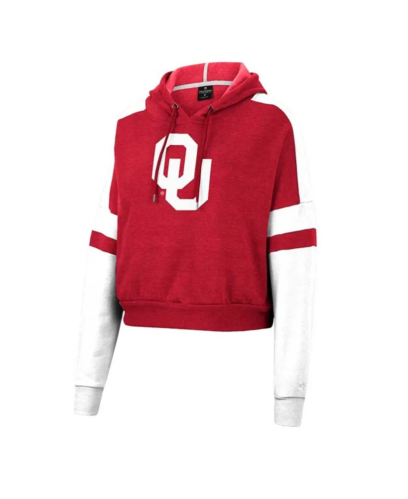 Women's Colosseum Crimson Oklahoma Sooners Throwback Stripe Arch Logo Cropped Pullover Hoodie