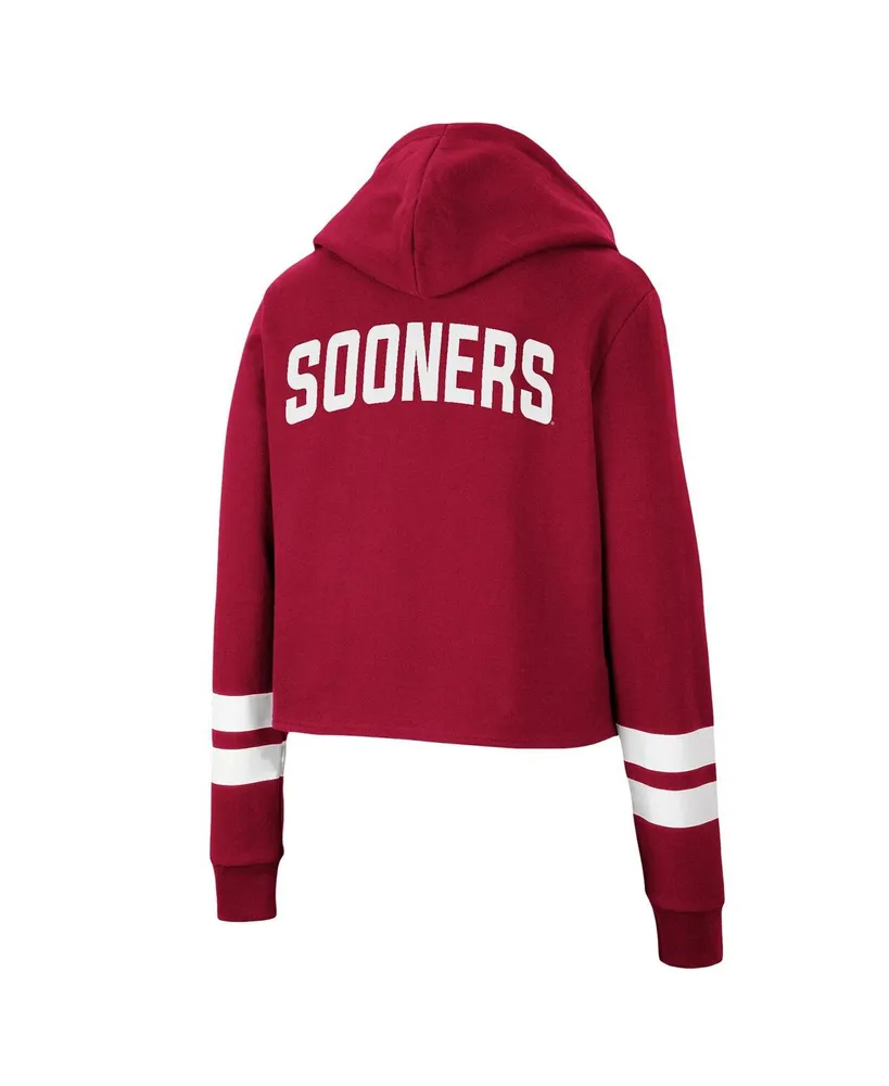 Women's Colosseum Crimson Oklahoma Sooners Throwback Stripe Cropped Pullover Hoodie