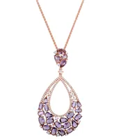 Purple & White Cubic Zirconia Teardrop 18" Pendant Necklace in 14k Rose Gold-Plated Sterling Silver