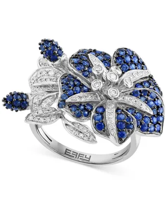 Effy Sapphire (1-7/8 ct. t.w.) & Diamond (3/8 ct. t.w.) Flower Ring in 14k White Gold