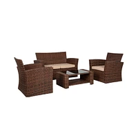 WestinTrends 4 Piece Outdoor Wicker Rattan Conversation Sofa set with Coffee table
