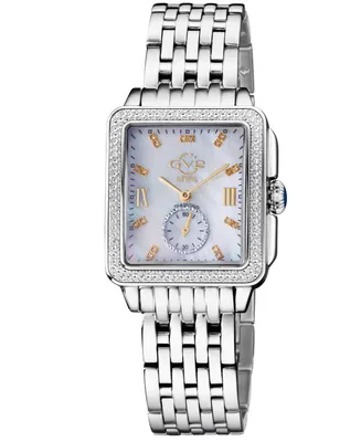 GV2 by Gevril Women's Bari Tortoise Swiss Quartz Diamond Accents Silver-Tone Stainless Steel Bracelet Watch 34mm x 30mm