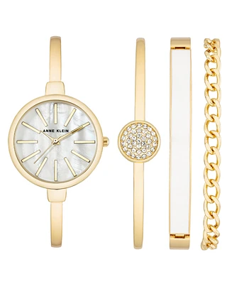 Anne Klein Women's Gold-Tone Alloy Bangle Fashion Watch 41mm Set 4 Pieces - Gold