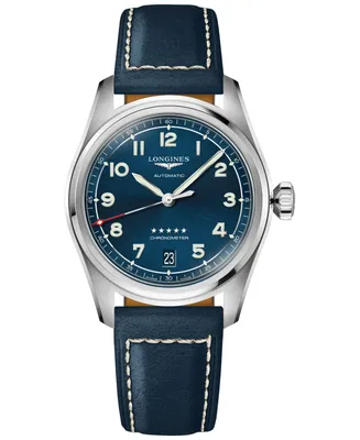 Longines Women's Swiss Automatic Chronometer Spirit Blue Leather Strap Watch 37mm