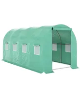 Outsunny Extra Large 15' x 7' Greenhouse, Hot House, Zipper Door, Window, Green
