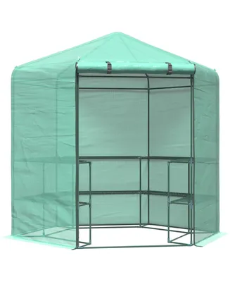 Outsunny 7.4' Portable Hexagonal Walk In Greenhouse 3-Tier Shelves Gardening