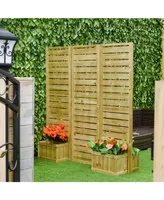 Wood Privacy Screen w/ 4 Raised Planter Box, 3 Panels & Drainage Holes