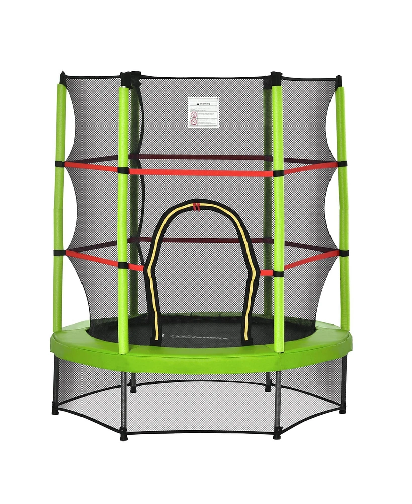 Outsunny 55" Steel Frame Kids Trampoline, Indoor w/ Net Enclosure