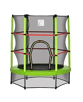 Outsunny 55" Steel Frame Kids Trampoline, Indoor w/ Net Enclosure