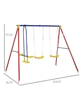 Outsunny Children's Backyard Swing Set with 2 Seats Glider Adjustable Height - Multi