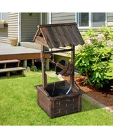 Outsunny Wishing Well Wooden Outdoor Water Fountain Backyard Decorative w/Pump