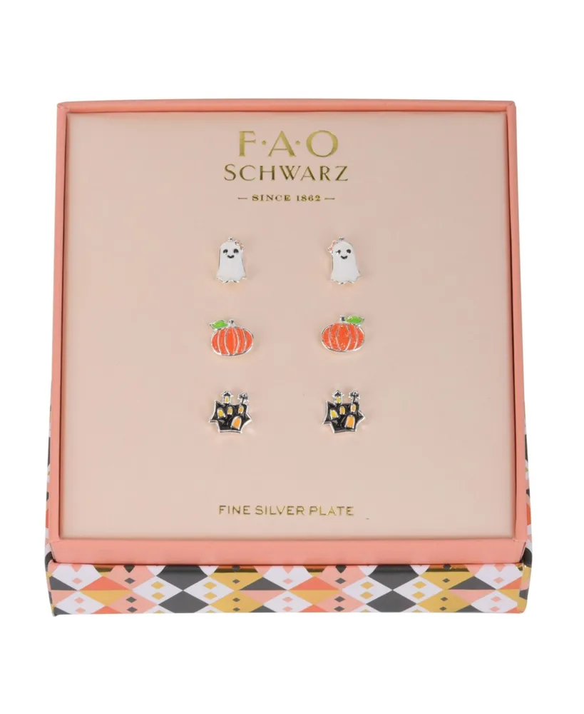 Fao Schwarz Pumpkin, Ghost and Haunted House Trio Earring Set, 6 Pieces