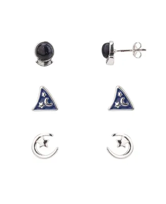 Fao Schwarz Crystal Ball, Sorcerers Hat, Moon and Star Trio Earring Set, 6 Pieces