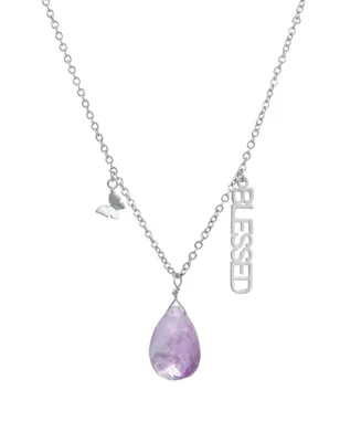 Macy's Amethyst Pear Shape Bead 16mm Blessed Charm Necklace in Fine Silver Plated Brass