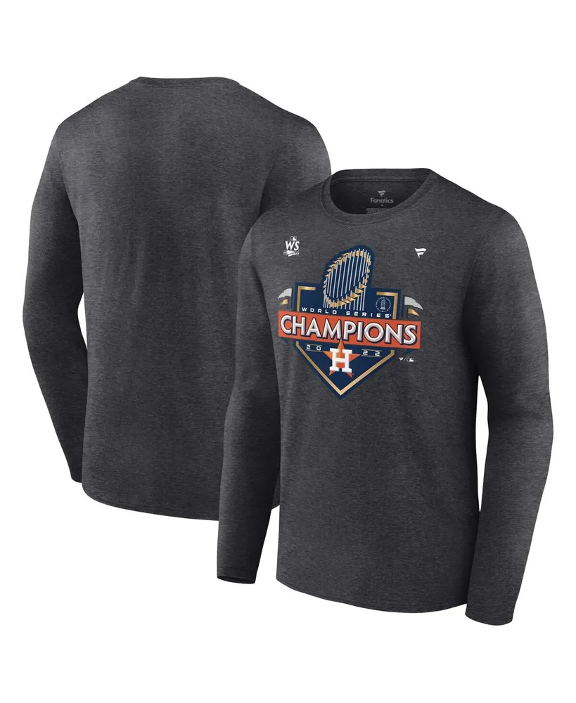 Men's Fanatics Heather Charcoal Houston Astros 2022 World Series Champions Locker Room Long Sleeve T-shirt