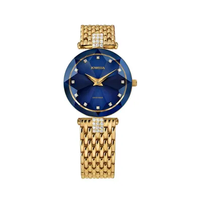 Facet Strass Swiss Gold Plated Ladies 30mm Watch