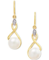 Cultured Freshwater Pearl (7mm) & Cubic Zirconia Drop Earrings in 14k Two-Tone Gold-Plated Sterling Silver