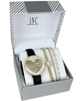 I.n.c. International Concepts Women's Black Strap Watch 38mm Gift Set, Created for Macy's