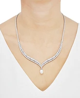 Arabella Cultured Freshwater Pearl (9x11mm) & Cubic Zirconia 17" Collar Necklace in Sterling Silver